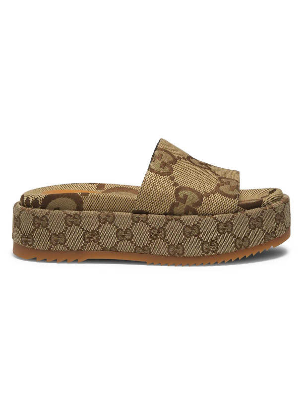 صندل زنانه گووچی ایتالیا Gucci Womens Angelina Maxi GG Platform Slide Sandals- Beige Canvas- کد145542741742