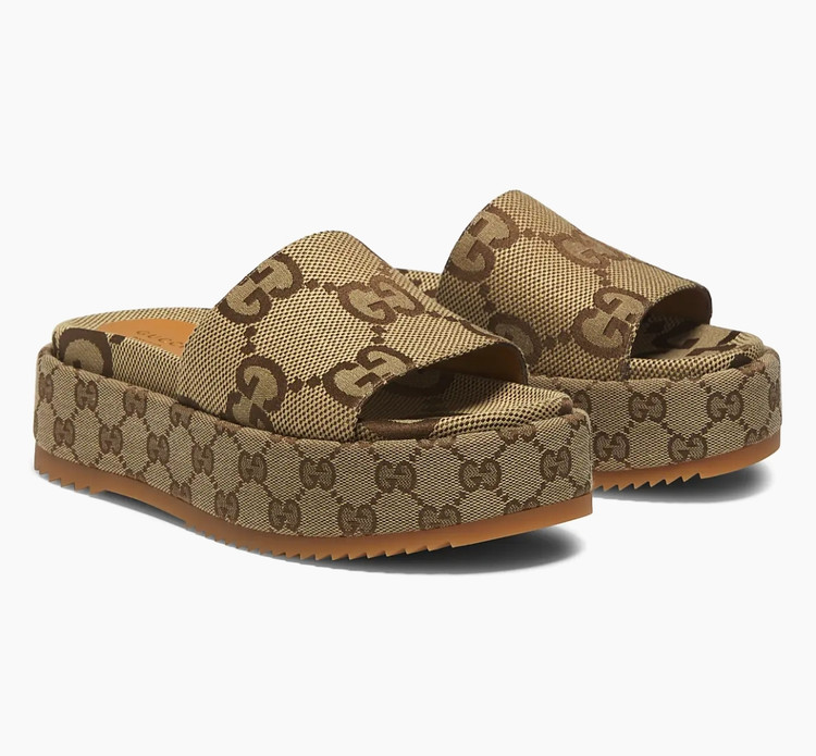 صندل زنانه گووچی ایتالیا Gucci Womens Angelina Maxi GG Platform Slide Sandals- Beige Canvas- کد145542741742