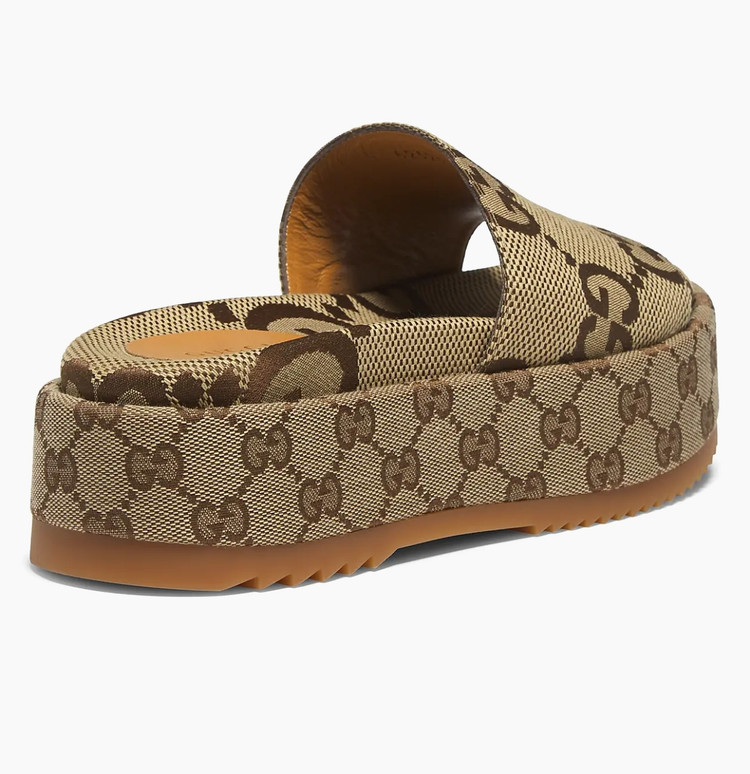 صندل زنانه گووچی ایتالیا Gucci Womens Angelina Maxi GG Platform Slide Sandals- Beige Canvas- کد145542741742