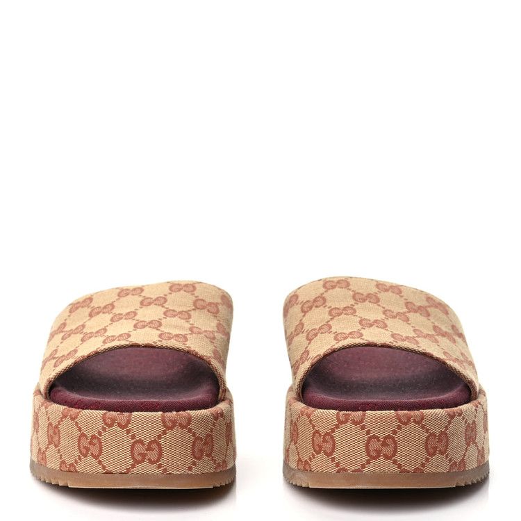 صندل زنانه گوچی ایتالیا GUCCI Canvas GG Monogram Angelina Platform Beige Ruggine Sold کد 1195716