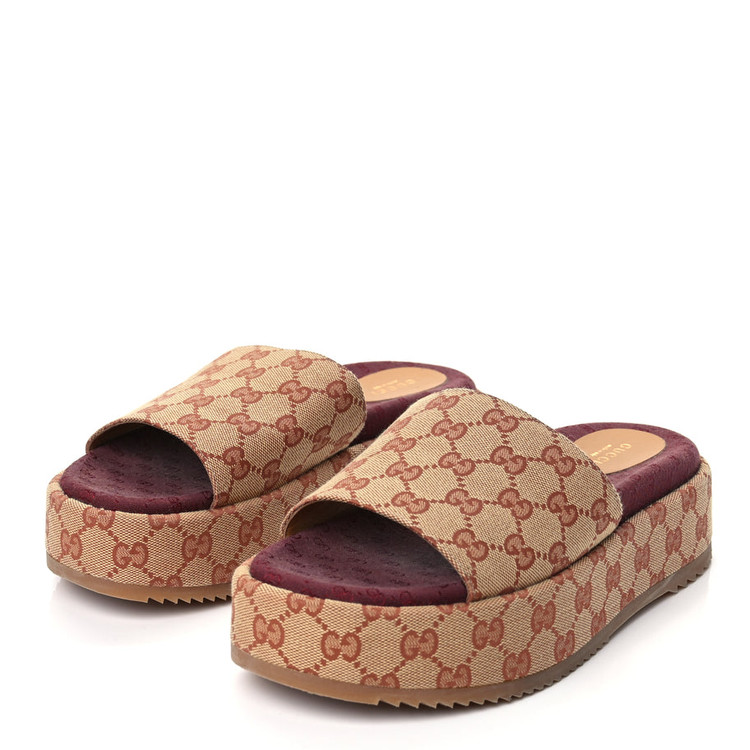 صندل زنانه گوچی ایتالیا GUCCI Canvas GG Monogram Angelina Platform Beige Ruggine Sold کد 1195716