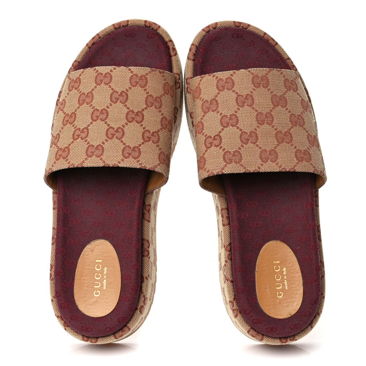 صندل زنانه گوچی ایتالیا GUCCI Canvas GG Monogram Angelina Platform Beige Ruggine Sold کد 1195716