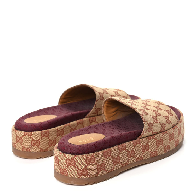 صندل زنانه گوچی ایتالیا GUCCI Canvas GG Monogram Angelina Platform Beige Ruggine Sold کد 1195716